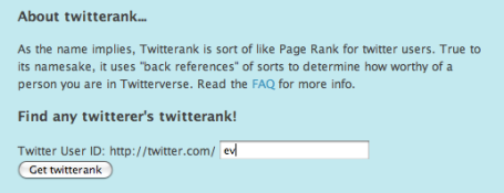 screen shot of new form to get anyone's twitterank